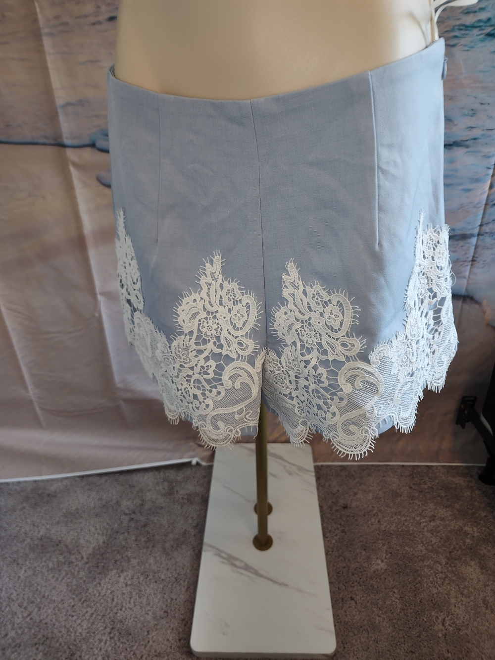 COMMENSE Light Blue Lace-Trim Shorts